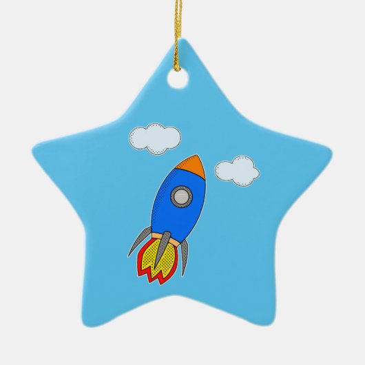 青空の宇宙ロケット セラミックオーナメント (正面)