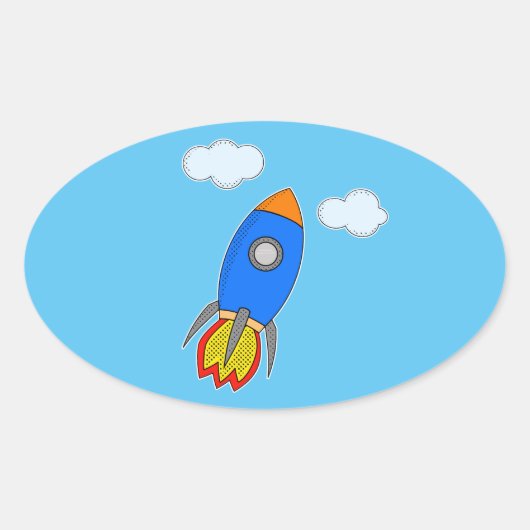 青空の宇宙ロケット 楕円形シール (正面)