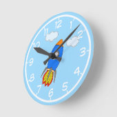 青空の漫画ロケットの幼稚園飾り ラウンド壁時計 (傾斜)