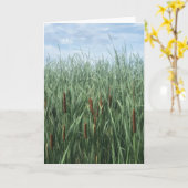 青空の緑の茶色の背の高いカタイル カード (黄色い花)