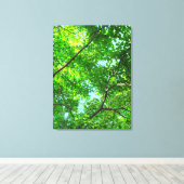 青空の緑の葉色の枝の天蓋 キャンバスプリント (インサイチュ (ウッドフロア))