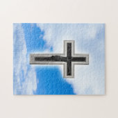 青空の背景にクリスチャンの十字架 ジグソーパズル (横)