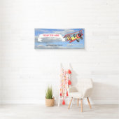 青空の複葉機の牽引の旗は2.5 x 6つを曇らせます 横断幕 (インサイチュ)