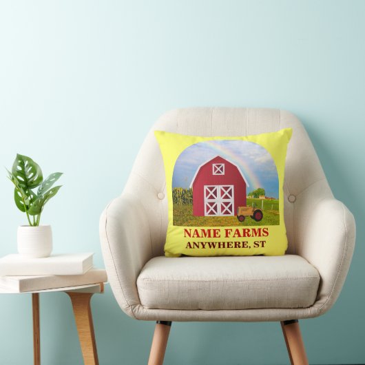 青空の赤い納屋に名前を追加 クッション (椅子)