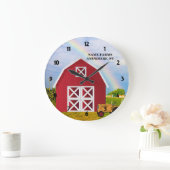 青空の赤い納屋に名前を追加 ラージ壁時計 (ホーム)