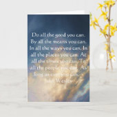 青空の雲とのジョン・ウェスレーの生活の引用文 カード (黄色い花)