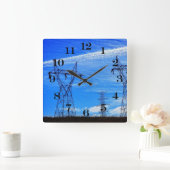 青空の電力線 スクエア壁時計 (ホーム)