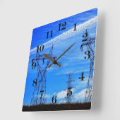 青空の電力線 スクエア壁時計 (傾斜)