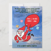 青空の飛んでいるクリスマスを飾った汚いサンタパーティー 招待状 (正面)