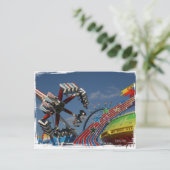 青空を背景にした市での乗り物 ポストカード (スタンド正面)