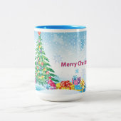 青空を背景にした新年の贈り物 ツートーンマグカップ (中央)