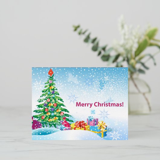 青空を背景にした新年の贈り物 箔シーズンポストカード (立ち正面)