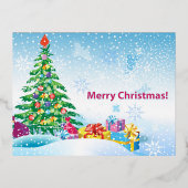 青空を背景にした新年の贈り物 箔シーズンポストカード (正面)