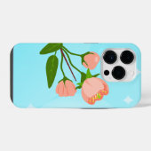 青空グラデーションと春の枝の花咲くデザイン iPhoneケース (裏面横)