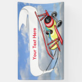 青空及び白い雲の複葉機の牽引の旗 横断幕 (縦)