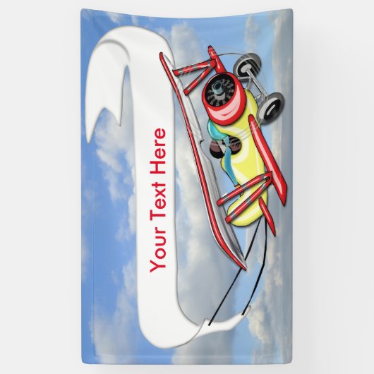 青空及び白い雲の複葉機の牽引の旗 横断幕 (縦)