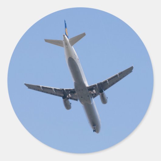青空独身の背景の飛行機 ラウンドシール (正面)