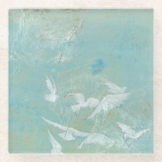 青空飛んでいるを抜ける白鳥 ガラスコースター (正面)