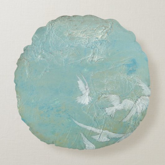 青空飛んでいるを抜ける白鳥 ラウンドクッション (正面)