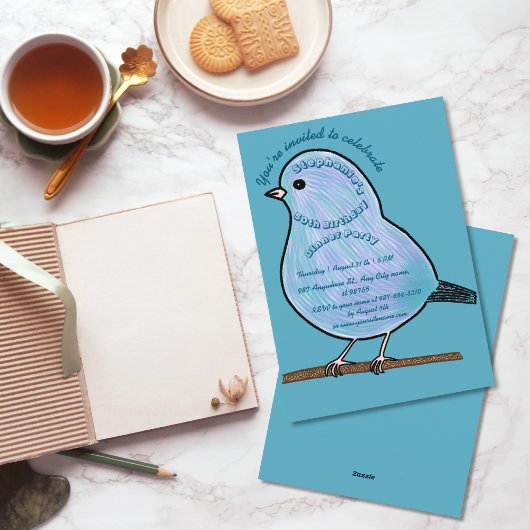 青空50歳誕生日かわいい鳥ディナーパーティー 招待状