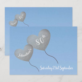 青空80歳の誕生日パーティーで銀色の風船 招待状