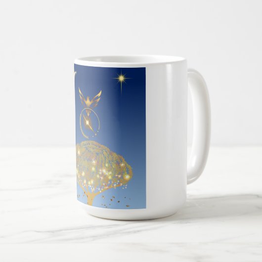 青空：星と鳥と黄金の木 コーヒーマグカップ (正面右)