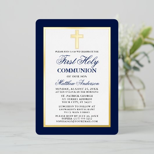 青第1聖エレガント体交差金ゴールド枠 箔招待状 (立ち正面)