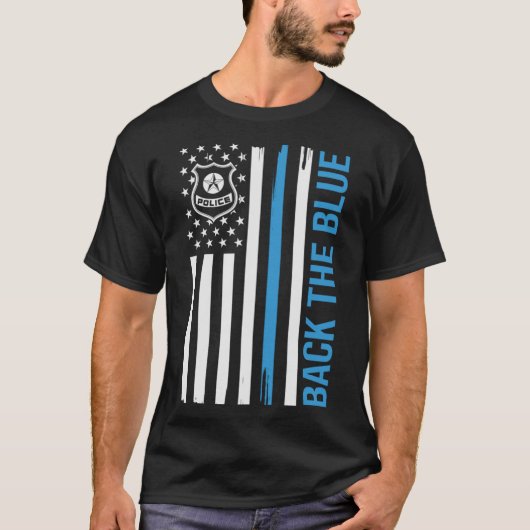 青米国旗の警察に戻る Tシャツ (正面)