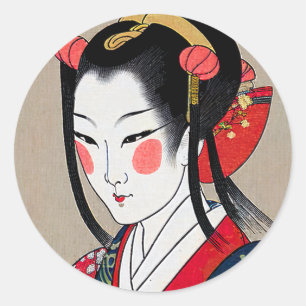 青紅色の芸者 Ukyio-e 日本のArt ラウンドシール