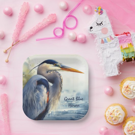 青素晴らしいヘロンの水色の鳥の芸術の湿地帯 ペーパープレート (パーティー)