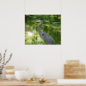 青素晴らしいヘロン池 – 緑 ポスター (キッチン)