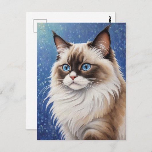 青素晴らしい目のラグドール絵を描ネコエレガント ポストカード (正面/裏面)