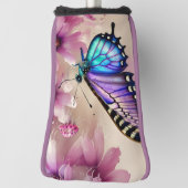 青素晴らしい蝶とピンクの花 ゴルフヘッドカバー (回転90)