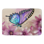 青素晴らしい蝶とピンクの花 バスマット (正面)