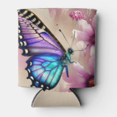 青素晴らしい蝶とピンクの花 缶クーラー (正面)