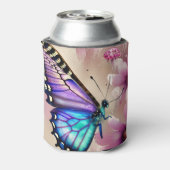 青素晴らしい蝶とピンクの花 缶クーラー (缶裏面)