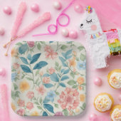 青素晴らしとピンクのフローラデザイン ペーパープレート (パーティー)