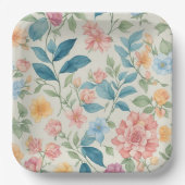 青素晴らしとピンクのフローラデザイン ペーパープレート (正面)