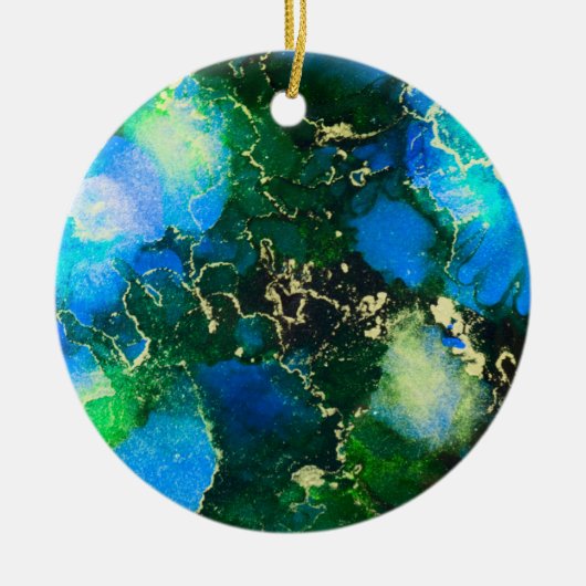 青素晴らしと金ゴールドのアルコ絵画ール セラミックオーナメント (正面)