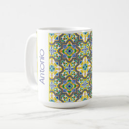 💛💙💚青素晴らしと黄色のアズレホス コーヒーマグカップ