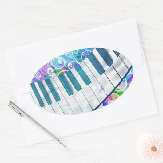 青素晴らしカッコいい輪ピアノのライト効果 楕円形シール (封筒)