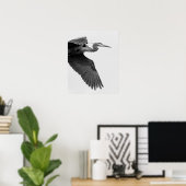 青素晴らしヘロンのクロップ白黒 ポスター (ホームオフィス)