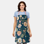 青素晴らし桃花柄 エプロン (着用した状態)