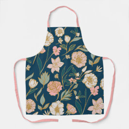 青素晴らし桃花柄 エプロン
