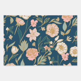 青素晴らし桃花柄 ラッピングペーパーシート