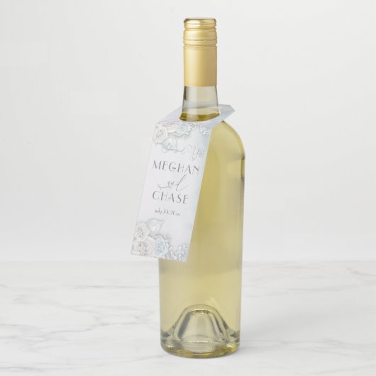 青素晴らし淡い色のと白のバラ ボトルネックタグ (アングル)