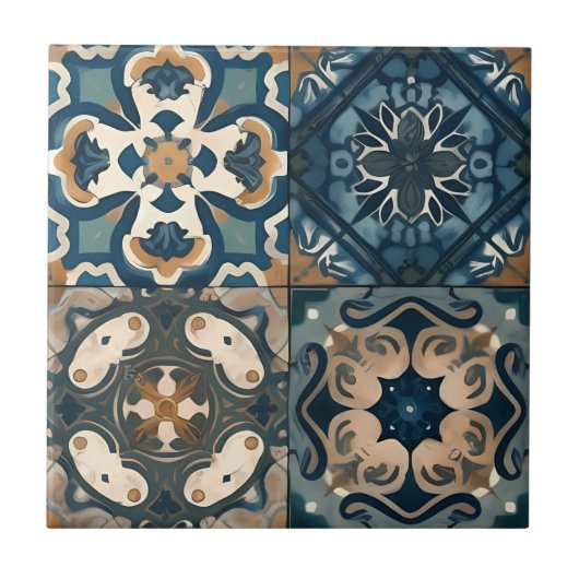 青素晴らし色と茶色のモロッコの陶磁器タイル タイル (正面)