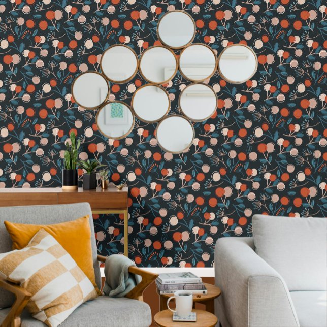 青素晴らし葉パターン 壁紙 (Stunning Blue Foliage Pattern Wallpaper from Ricaso. A gorgeous blue and terracotta design)