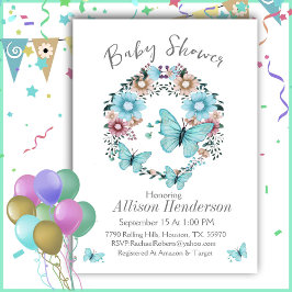 青素晴らし蝶リース赤ちゃんシャワー 招待状
