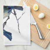 青素晴らし鳥オン枝ヴィンテージアートカスタム- キッチンタオル (四つ折り)